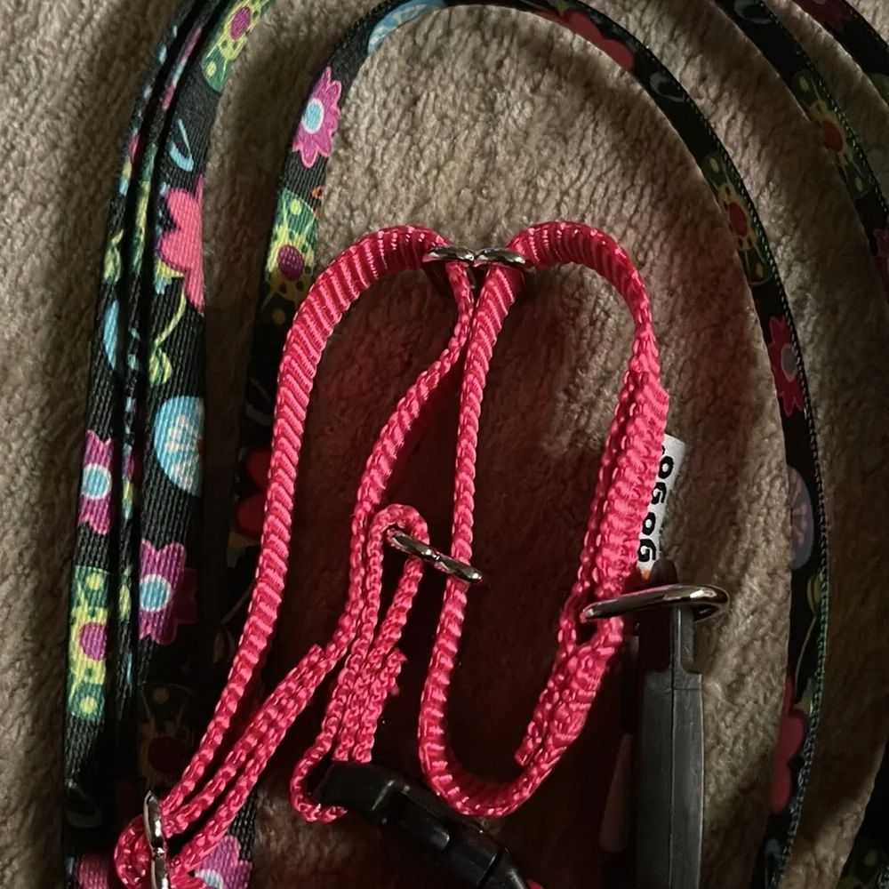 Floral Pink and Black Dog Leash